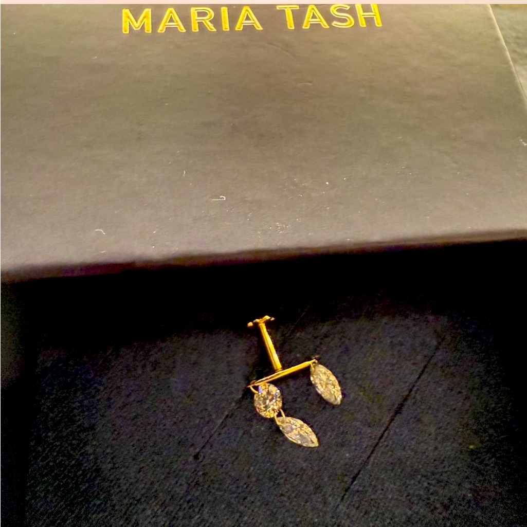 Maria Tash Floating Marquis & Round Diamond Drape Threaded Stud Earring